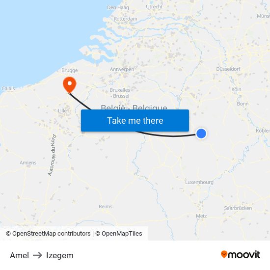 Amel to Izegem map