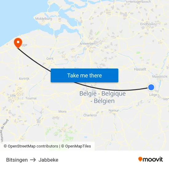 Bitsingen to Jabbeke map