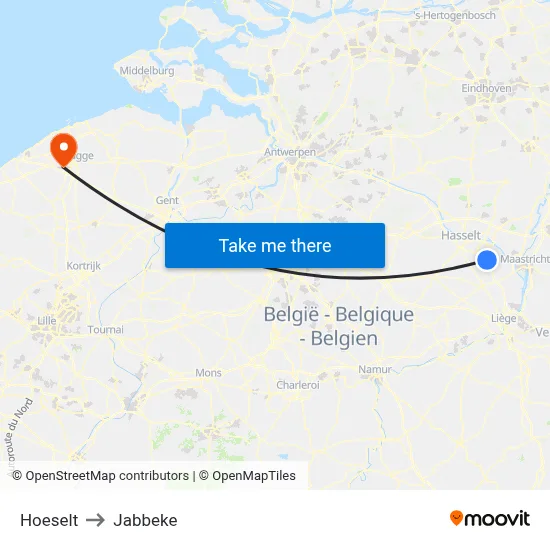 Hoeselt to Jabbeke map
