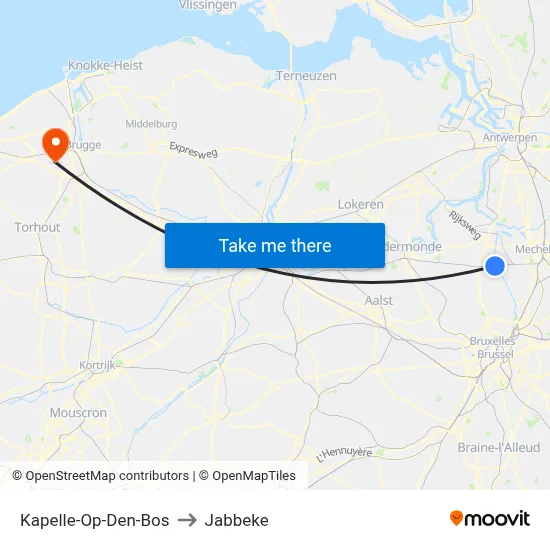 Kapelle-Op-Den-Bos to Jabbeke map