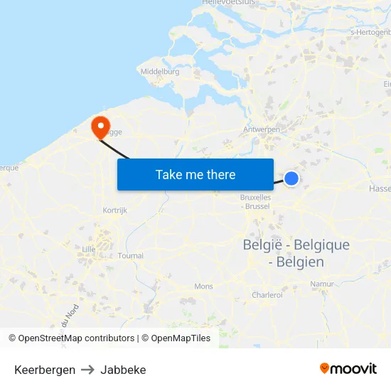 Keerbergen to Jabbeke map