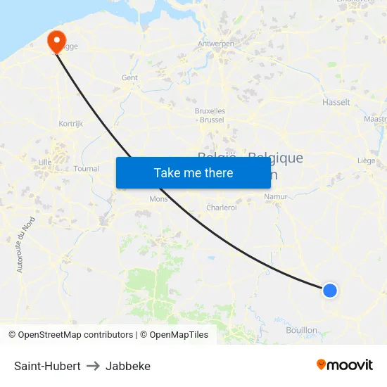 Saint-Hubert to Jabbeke map