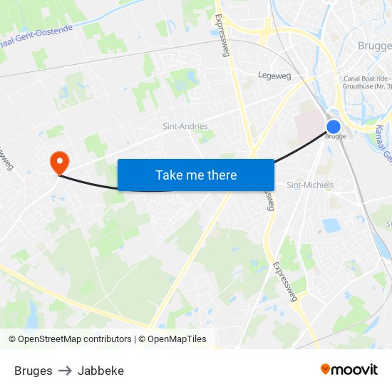 Bruges to Jabbeke map
