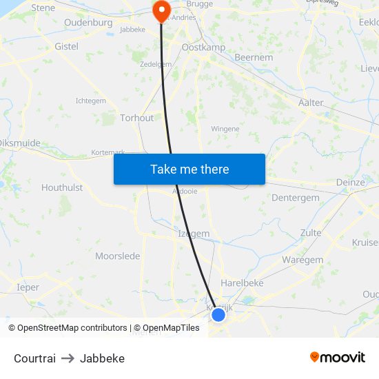 Courtrai to Jabbeke map