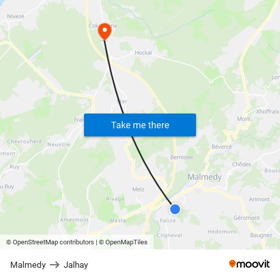 Malmedy to Jalhay map