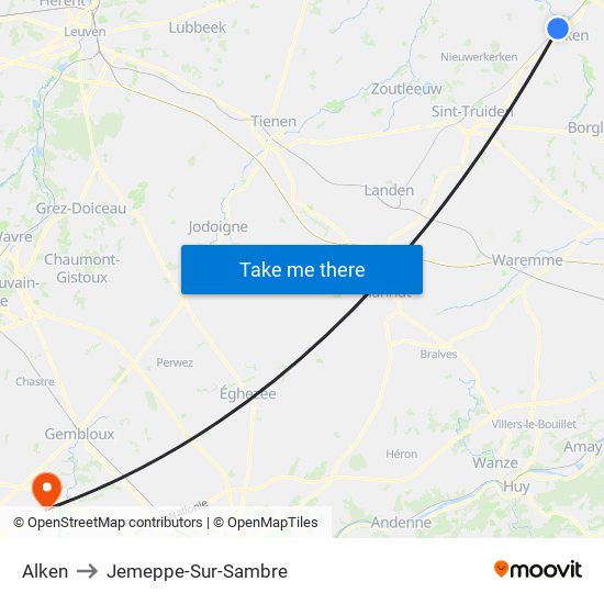 Alken to Jemeppe-Sur-Sambre map