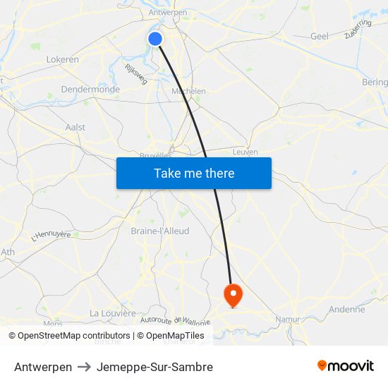 Antwerpen to Jemeppe-Sur-Sambre map