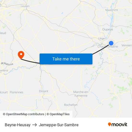 Beyne-Heusay to Jemeppe-Sur-Sambre map