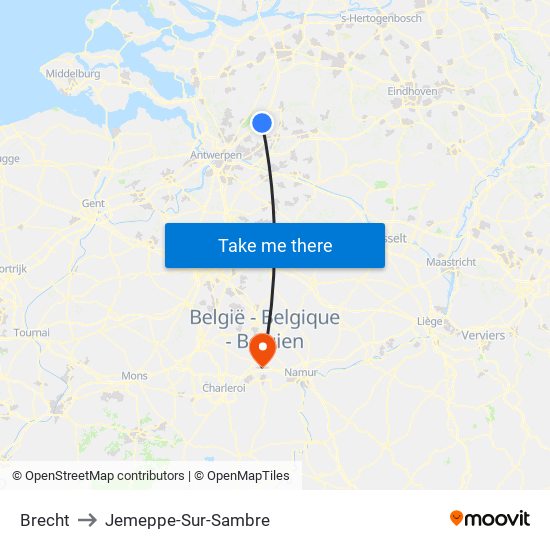 Brecht to Jemeppe-Sur-Sambre map