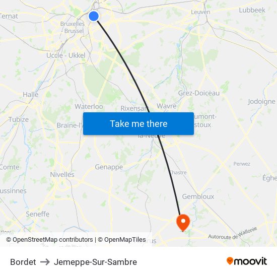 Bordet to Jemeppe-Sur-Sambre map