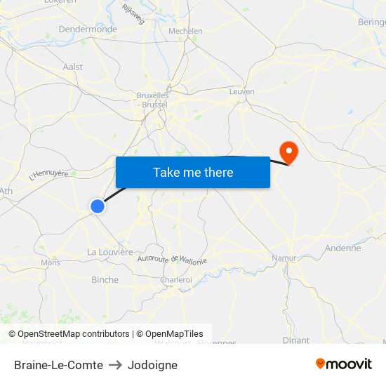 Braine-Le-Comte to Jodoigne map