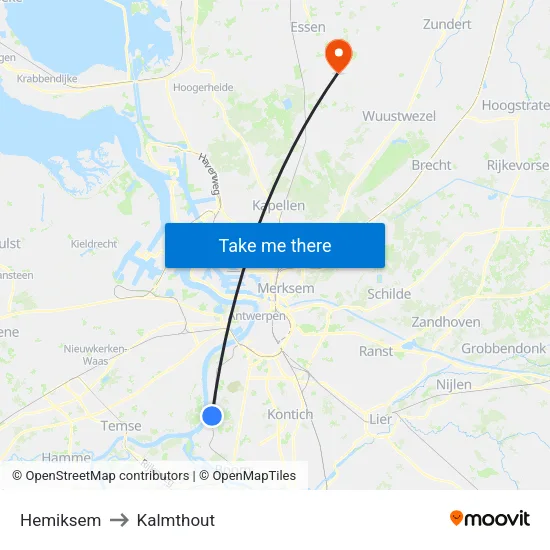 Hemiksem to Kalmthout map