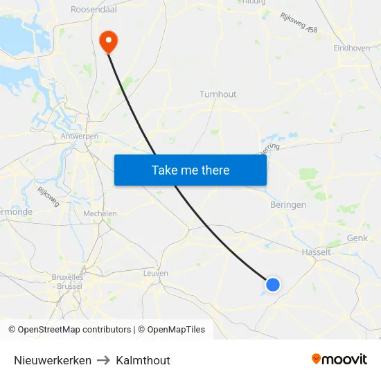 Nieuwerkerken to Kalmthout map