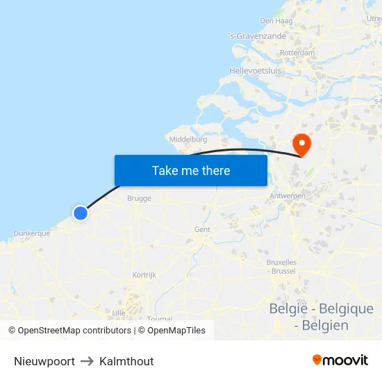 Nieuwpoort to Kalmthout map