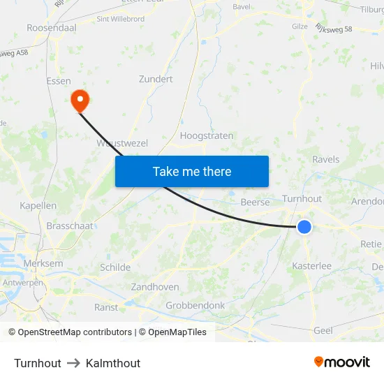 Turnhout to Kalmthout map