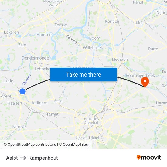 Aalst to Kampenhout map