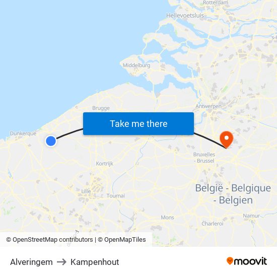 Alveringem to Kampenhout map