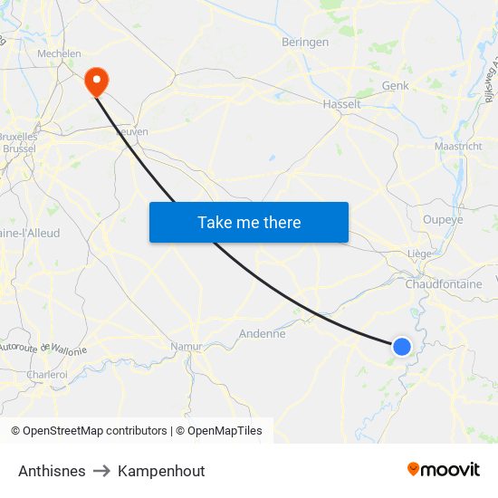 Anthisnes to Kampenhout map