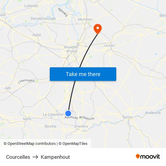 Courcelles to Kampenhout map