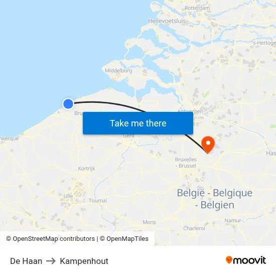 De Haan to Kampenhout map