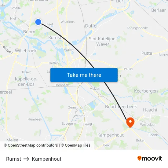 Rumst to Kampenhout map