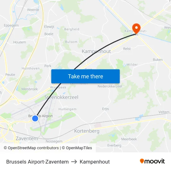 Brussels Airport-Zaventem to Kampenhout map