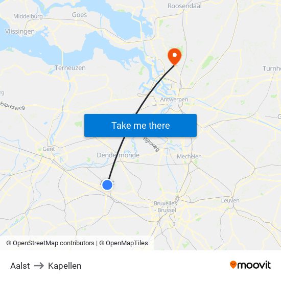 Aalst to Kapellen map