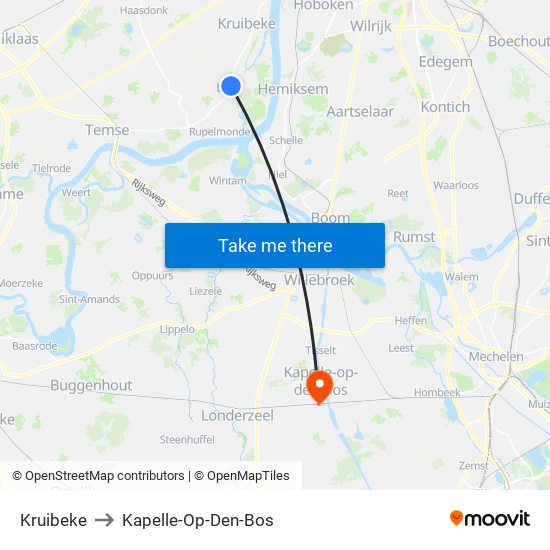 Kruibeke to Kapelle-Op-Den-Bos map