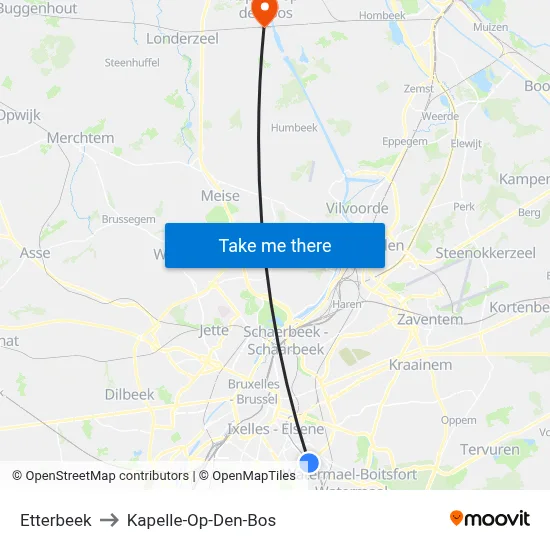 Etterbeek to Kapelle-Op-Den-Bos map