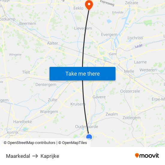 Maarkedal to Kaprijke map