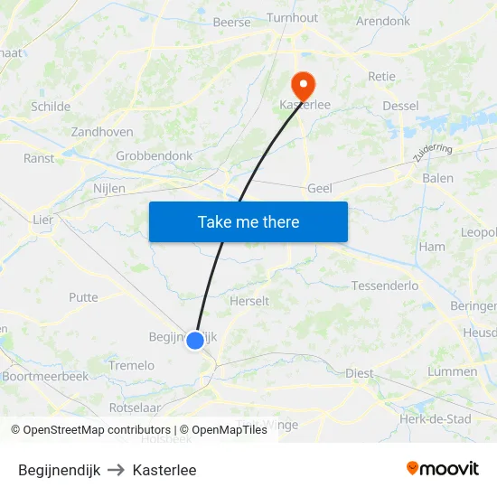 Begijnendijk to Kasterlee map
