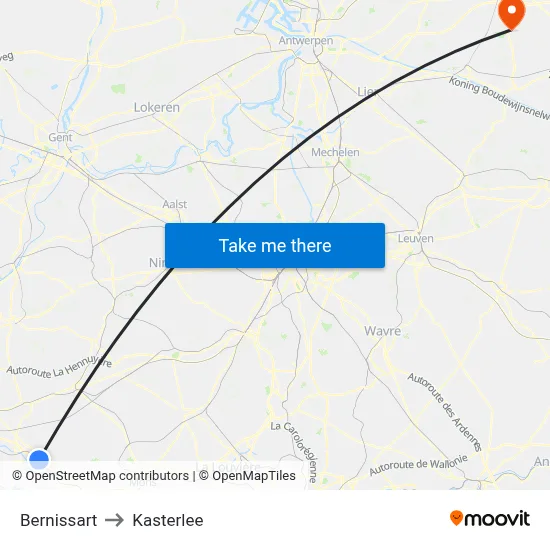 Bernissart to Kasterlee map