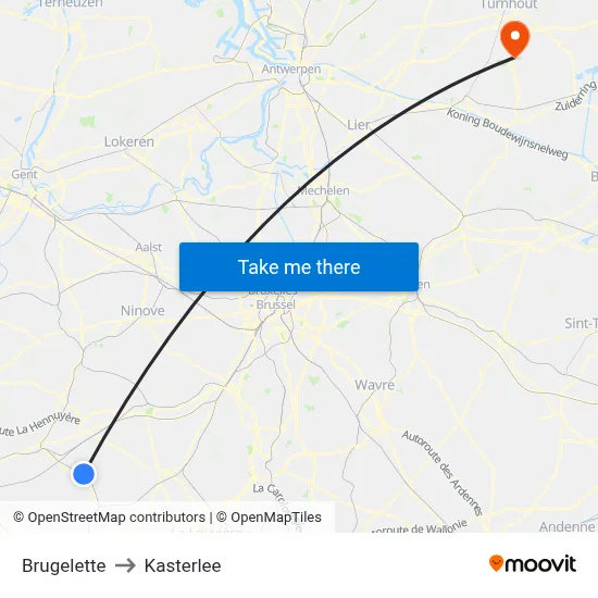 Brugelette to Kasterlee map