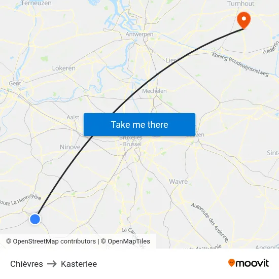 Chièvres to Kasterlee map