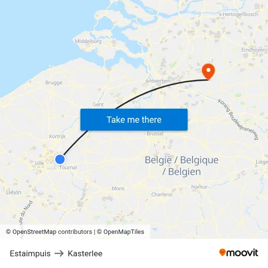 Estaimpuis to Kasterlee map