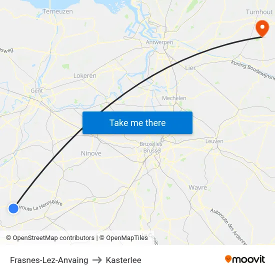 Frasnes-Lez-Anvaing to Kasterlee map