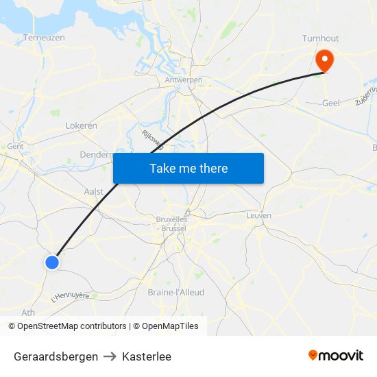 Geraardsbergen to Kasterlee map