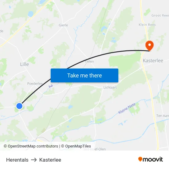 Herentals to Kasterlee map