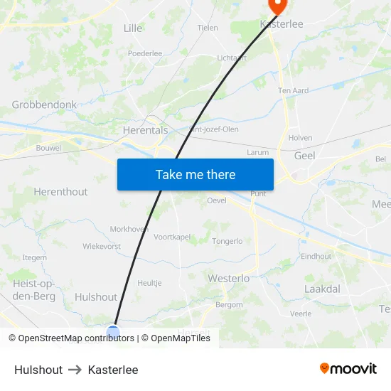 Hulshout to Kasterlee map