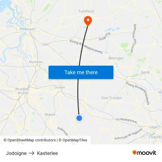 Jodoigne to Kasterlee map