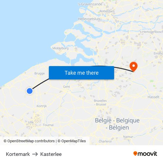 Kortemark to Kasterlee map