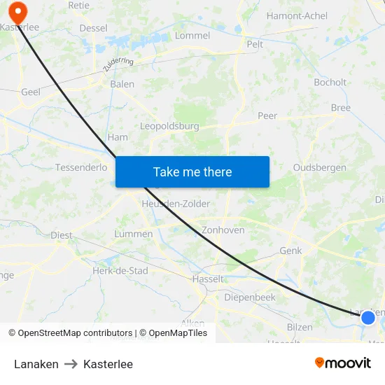 Lanaken to Kasterlee map