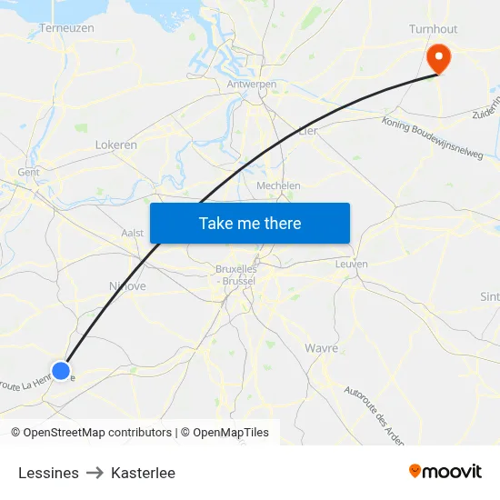 Lessines to Kasterlee map
