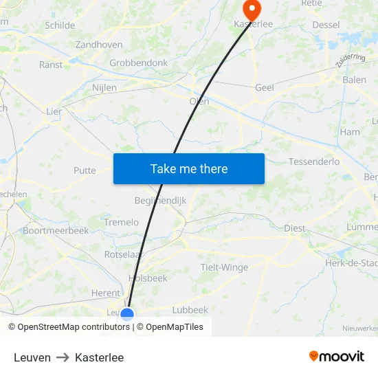 Leuven to Kasterlee map