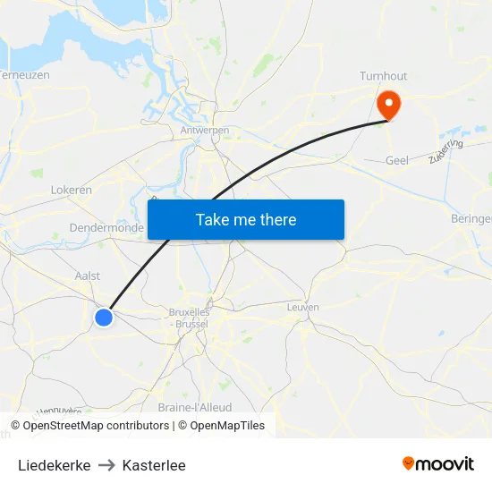 Liedekerke to Kasterlee map