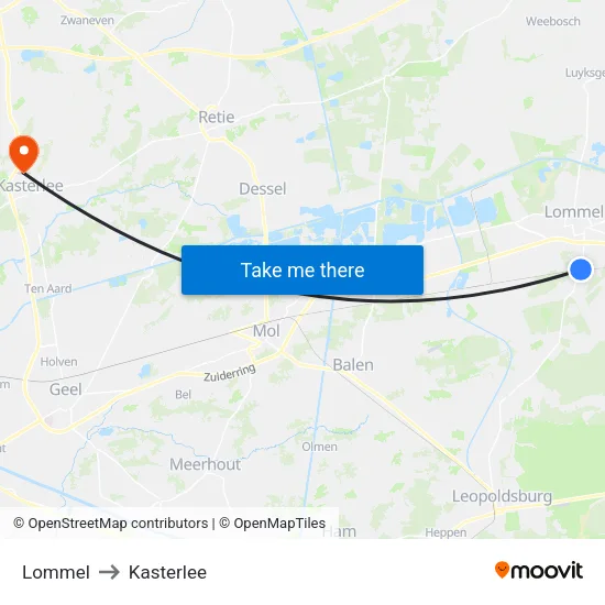 Lommel to Kasterlee map