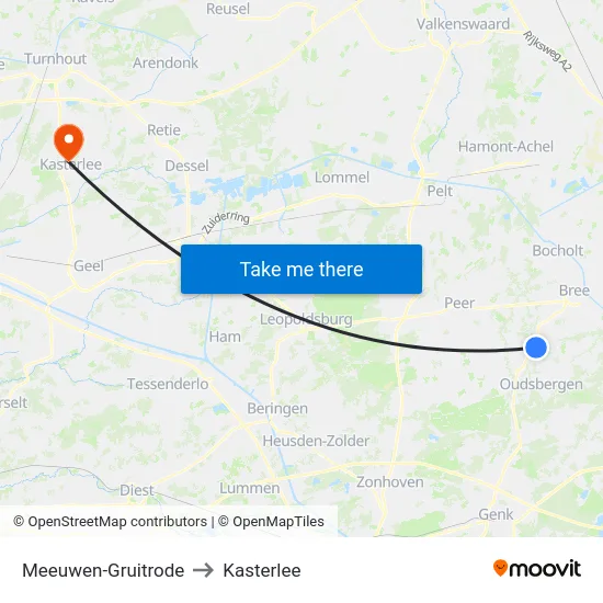 Meeuwen-Gruitrode to Kasterlee map