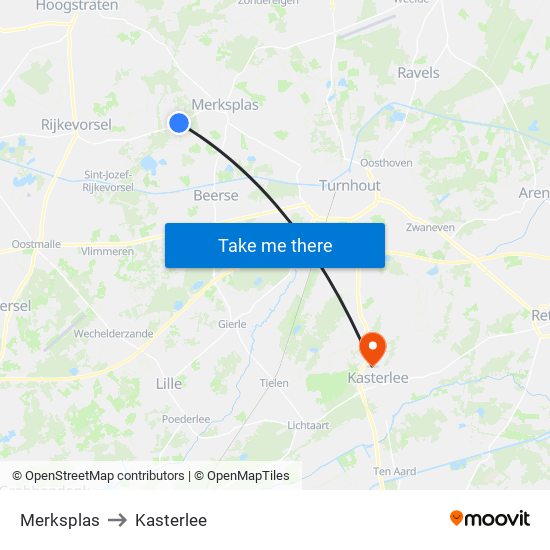 Merksplas to Kasterlee map