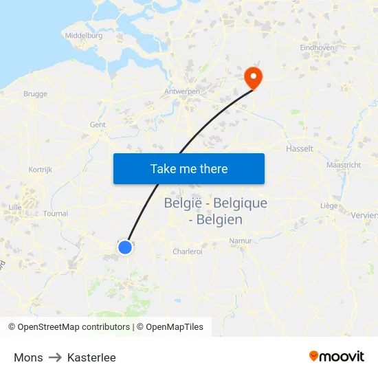 Mons to Kasterlee map