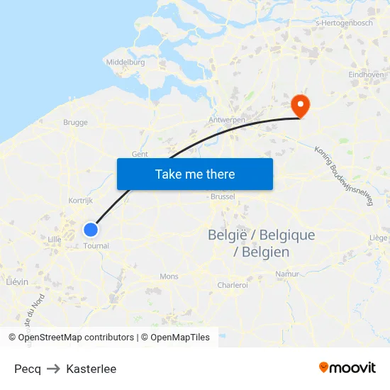 Pecq to Kasterlee map